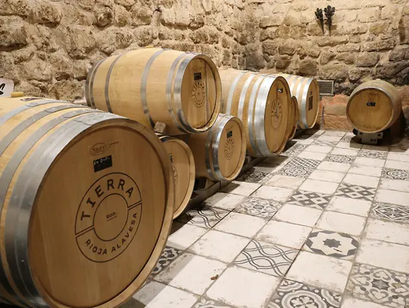 Sala de barricas de Bodegas Tierra