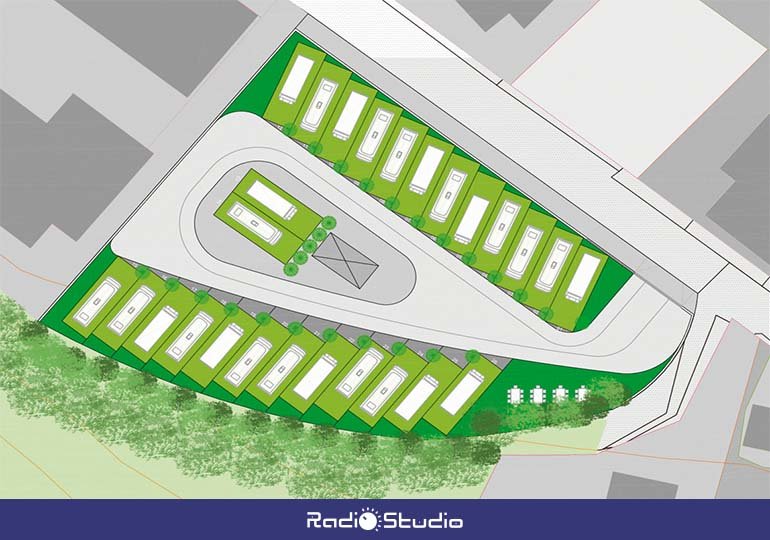 Infografía del proyecto de construcción de un aparcamiento para autocaravanas en La Ribera, en Suances.