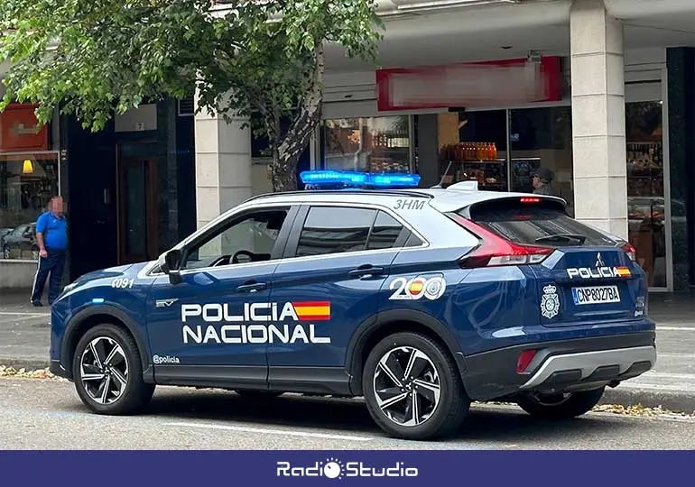 Coche patrulla de la Policía Nacional en una zona comercial en la región.