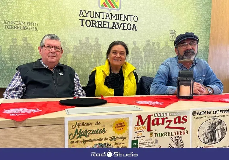 Manuel Calleja, Esther V&eacute;lez y Jos&eacute; Ram&oacute;n Garc&iacute;a han presentado las Marzas de 2026 | Foto: Radio Studio