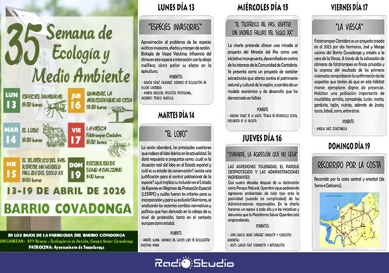 Cartel y contenido de cada una de las charlas de esta XXXV Semana de Ecolog&iacute;a del barrio Covadonga.