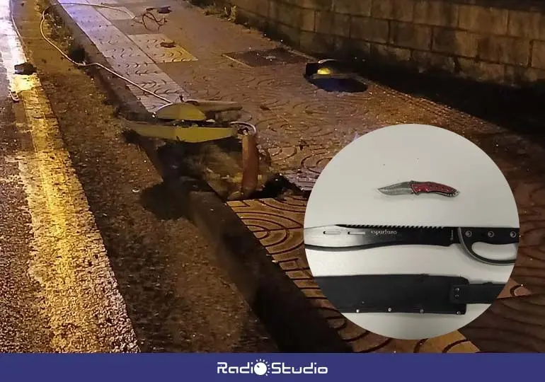 Imagen del accidente en Torres y del arma blanca intervenido en Vi&eacute;rnoles | Foto: Radio Studio