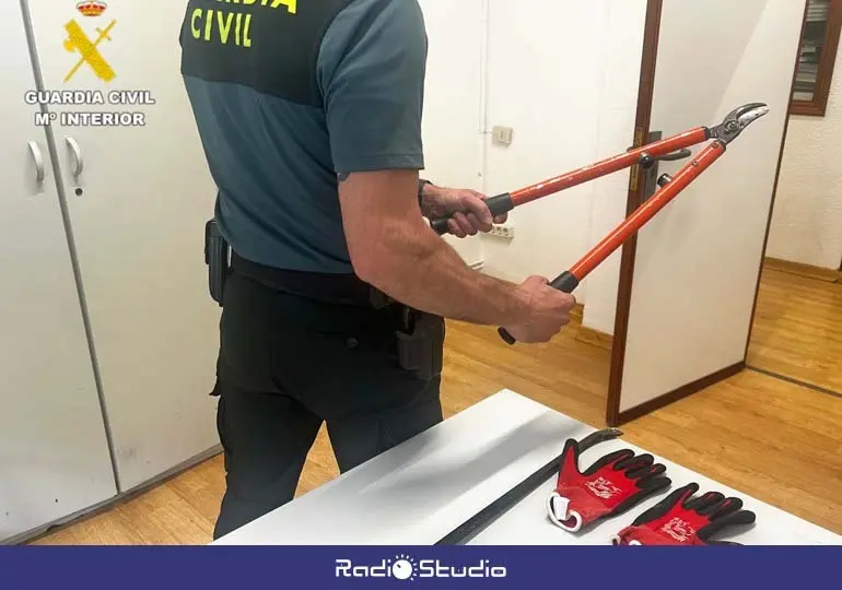 Herramientas y guantes incautados al presunto ladr&oacute;n | Foto: Guardia Civil