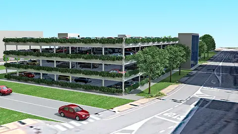 Infograf&iacute;a del futuro aparcamiento en altura en La Carmencita