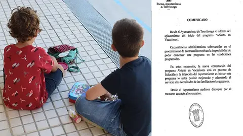 Comunicado del Ayuntamiento pidiendo disculpas por el aplazamiento de 'Abierto en vacaciones'.