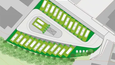 Infograf&iacute;a del proyecto de construcci&oacute;n de un aparcamiento para autocaravanas en La Ribera, en Suances.