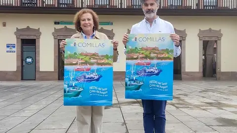 La alcaldesa, Mar&iacute;a Teresa Noceda Llano, presenta el cartel de las Fiestas del Cristo 2024 junto al concejal de Festejos, Pedro Velarde