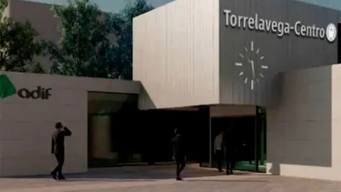 Infograf&iacute;a de la futura estaci&oacute;n de tren en Torrelavega, una vez se complete el soterramiento de las v&iacute;as.