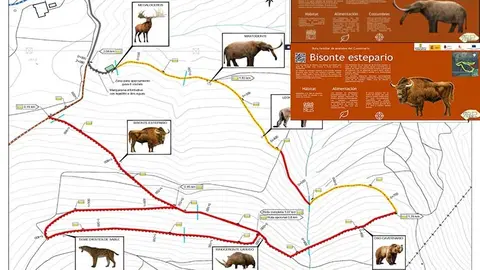 Mapa de la distribuci&oacute;n de las figuras y ejemplo de la carteler&iacute;a explicativa que se instalar&aacute;.