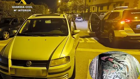 El veh&iacute;culo interceptado por la patrulla en la intervenci&oacute;n de Cartes, con detalle de una arqueta con cables cortados |  Foto: Guardia Civil
