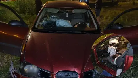 El veh&iacute;culo sospechoso estrellado en los huertos urbanos de Mies de Vega | Foto: Fuentes policiales