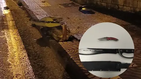 Imagen del accidente en Torres y del arma blanca intervenido en Vi&eacute;rnoles | Foto: Radio Studio