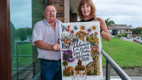 La alcaldesa, Rosa D&iacute;az, y el concejal de Festejos, Fernando Sa&ntilde;udo, muestran el cartel anunciador de San Pedro Adv&iacute;ncula de este a&ntilde;o | Foto: Ayuntamiento