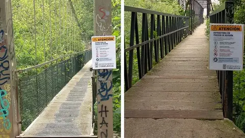 Cerrado el tránsito de peatones por la pasarela colgante de La Viesca por motivos de seguridad