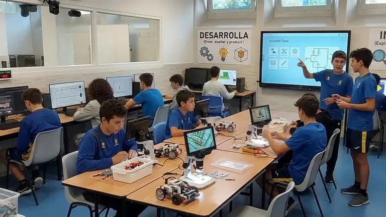 Varios alumnos en el aula de inform&aacute;tica de El Salvador | Foto: Cooperativa El Salvador