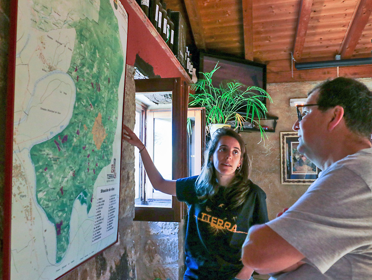 Beatriz Fernández muestra el plano de las parcelas de Bodegas Tierra